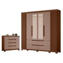 Ver imagem 1 de Guarda Roupa Doble Casal com Espelho 06 Portas e Cômoda Sapateira Atena Nogueira Capuccino - Móveis 