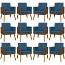 Ver imagem 1 de Kit 12 Poltronas Decorativas para Escritório Lis Corino e Pé Palito - Azul-marinho Suede Corino