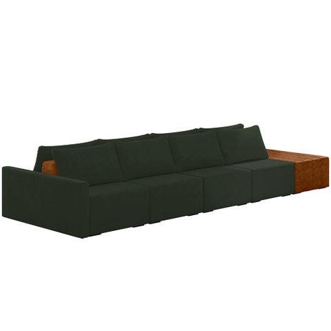 Sofá Ilha Modular para Sala 432cm com Puff Dublin K01 Veludo Verde Sintético Caramelo - Lyam Decor
