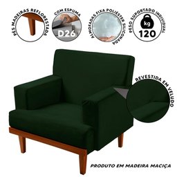 Poltrona Living Com Pés De Madeira Veludo Verde Lima Shop JM - 2