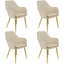 Ver imagem 1 de Kit 4 Cadeiras Poltrona Lines Base Dourada Recepção Sala Suede Bege