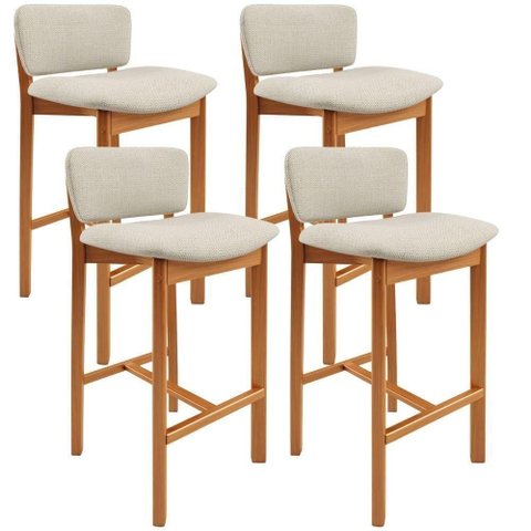 Kit 4 Banqueta Alta para Cozinha Sala de Jantar Bar Dara L02 Linho Champagne - Lyam Decor