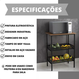 Fruteira de Chão para Cozinha Estilo Industrial com 2 Cestos - 4