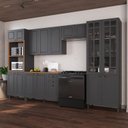 Ver imagem 1 de Cozinha Modulada 5 Peças Torre Quente Cristaleira com Vidro Balcão com Tampo e 2 Aéreos 100%MDF Bari