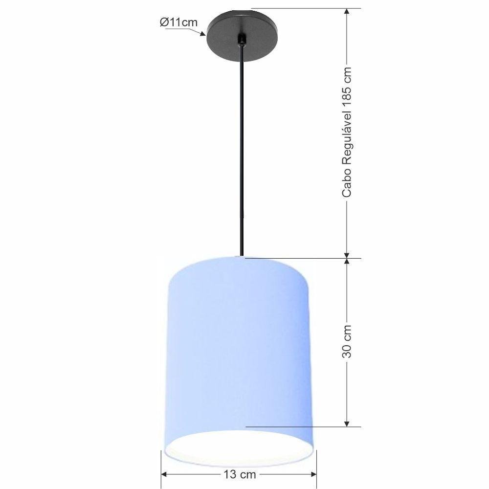 Luminária Pendente Md-4102 Cúpula em Tecido Cor Azul-bebê Cor da Canopla Canola Preta e Fio Preto - 4