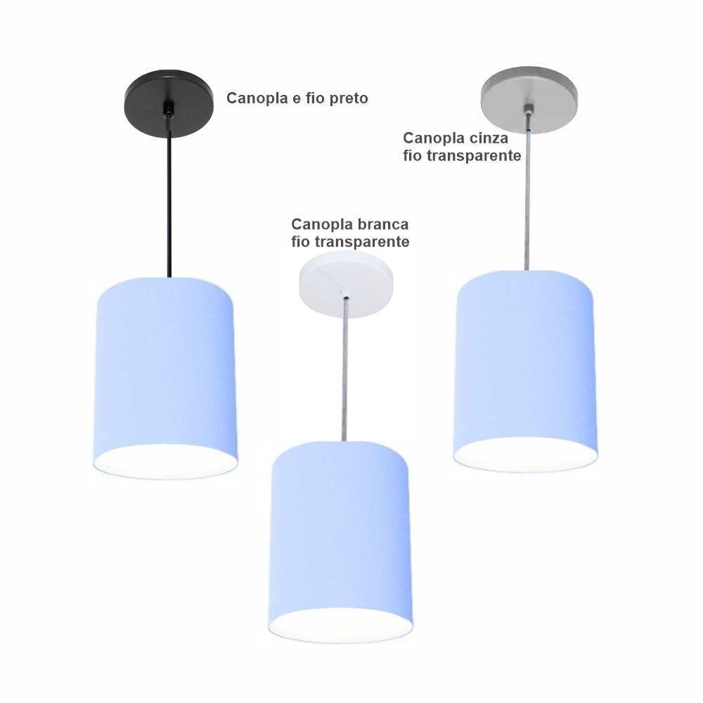 Luminária Pendente Md-4102 Cúpula em Tecido Cor Azul-bebê Cor da Canopla Canola Preta e Fio Preto - 2