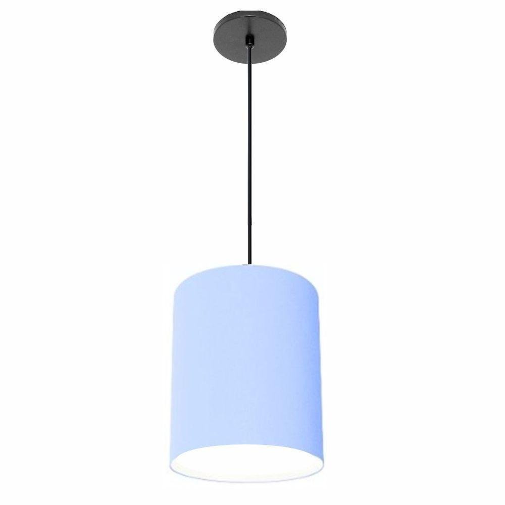 Luminária Pendente Md-4102 Cúpula em Tecido Cor Azul-bebê Cor da Canopla Canola Preta e Fio Preto