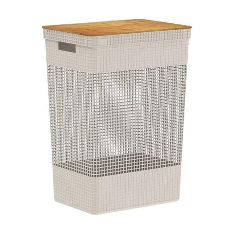 Cesto Organizador Grid com Tampa em Bambu 49L ou Bege