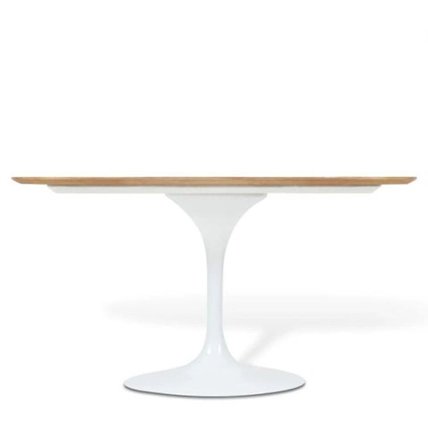 Mesa de Jantar Tulipa Saarinen Oval 244x137 Cm Tampo Imbuia Base Branca