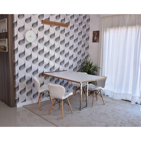 Conjunto de Mesa Dobrável Retrátil 1,40 Branco/Noronha Inox + 4 Cadeiras Slim - Branca