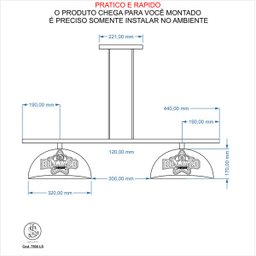 Lustre Ls7500 Mesa de Billiard Luxo Cromado + Lâmpada - 2