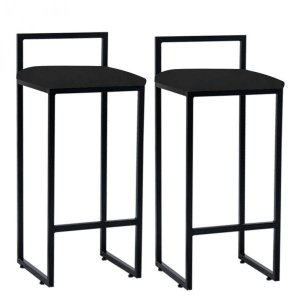 Kit 02 Banqueta Alta Lina Industrial Cozinha Bar Balcão Bistrô Ferro Preto Suede Preto - Ahazzo M