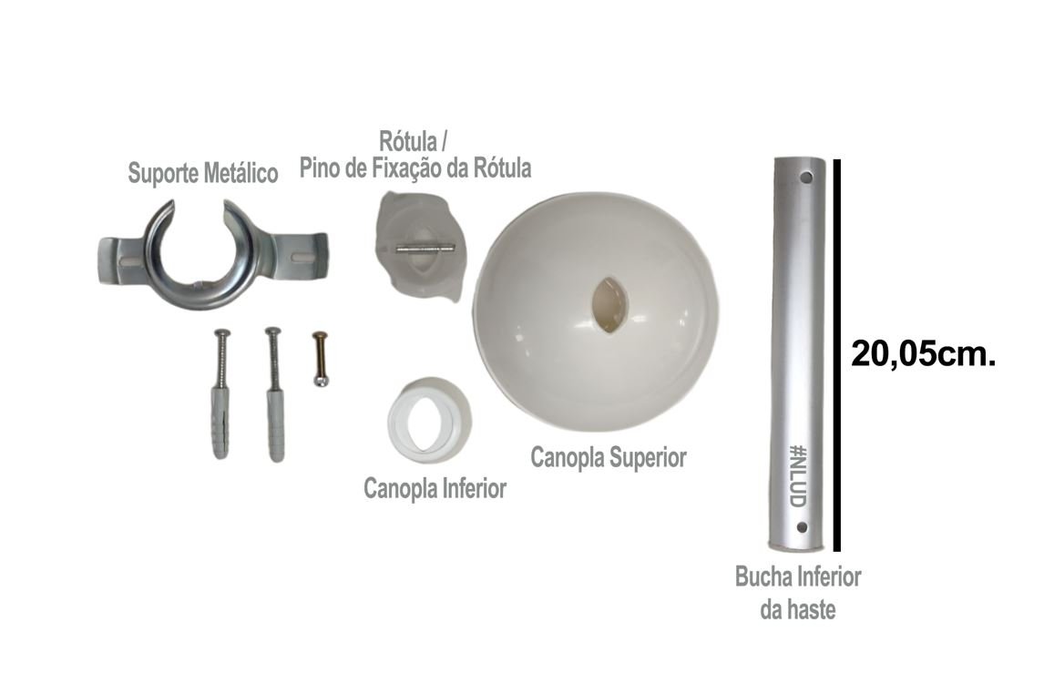 Kit de Instalação Fácil P/ Ventilador de Teto - Haste C/ 20cm. e Acessórios de Acabamento Branco - 2