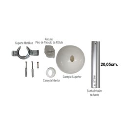 Kit de Instalação Fácil P/ Ventilador de Teto - Haste C/ 20cm. e Acessórios de Acabamento Branco - 2