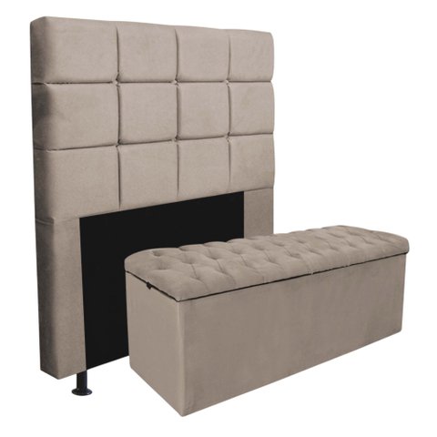 Kit Cabeceira + Calçadeira Baú Espanha 195cm King Size para Cama Box Corino Bege - Gat Magazine