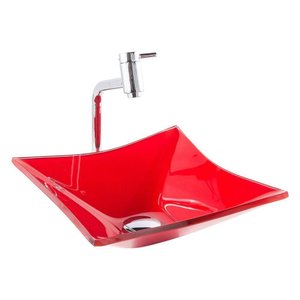 Cuba Quadrada De Vidro 39x34cm Vermelho Para Banheiro