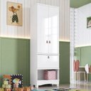 Ver imagem 1 de Armário Multiuso 2 Portas 1 Gaveta 62cm 100% MDF Pupilo Espresso Móveis Branco/Brilho