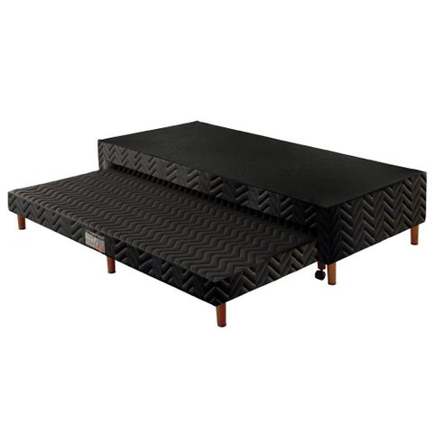 Cama Box Base c/Auxiliar Solteiro Universal Tecido Bordado Black (88x188x30) - Paropas
