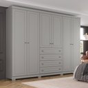 Ver imagem 1 de Guarda Roupa Casal Amy 6 Portas de Bater 4 Gavetas MDF-MDP com Pés Cinza Casa 812
