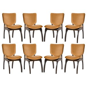 Kit 8 Cadeiras para Mesa de Jantar 44x86 Cm Irlanda Madeira Maciça Tabaco Suede Terracota L79 - RMI