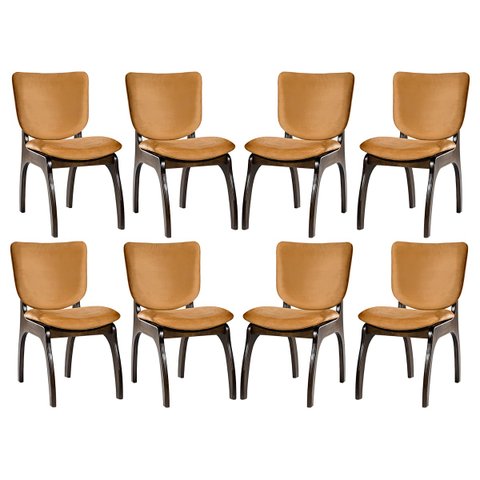 Kit 8 Cadeiras para Mesa de Jantar 44x86 Cm Irlanda Madeira Maciça Tabaco Suede Terracota L79 - RMI