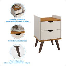 Kit Mesa Cabeceira 2 Gavetas Lindas para Seu Quarto:freijo Off White - 5