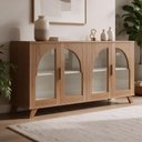 Ver imagem 1 de Aparador Buffet para Sala de Jantar 4 Portas Vidro 160cm Mozart A05 Cinamomo Off White - Lyam Decor