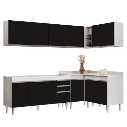 Armário de Cozinha Modulado de Canto 6 Peças Cp31 Balcão sem Tampo Branco/preto - Lumil Lumil Móveis