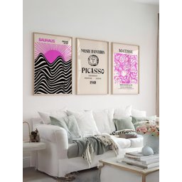 Kit 3 Quadros Decorativos Bauhaus Picasso Matisse Rosa e Preto - Moldura Preta - 1