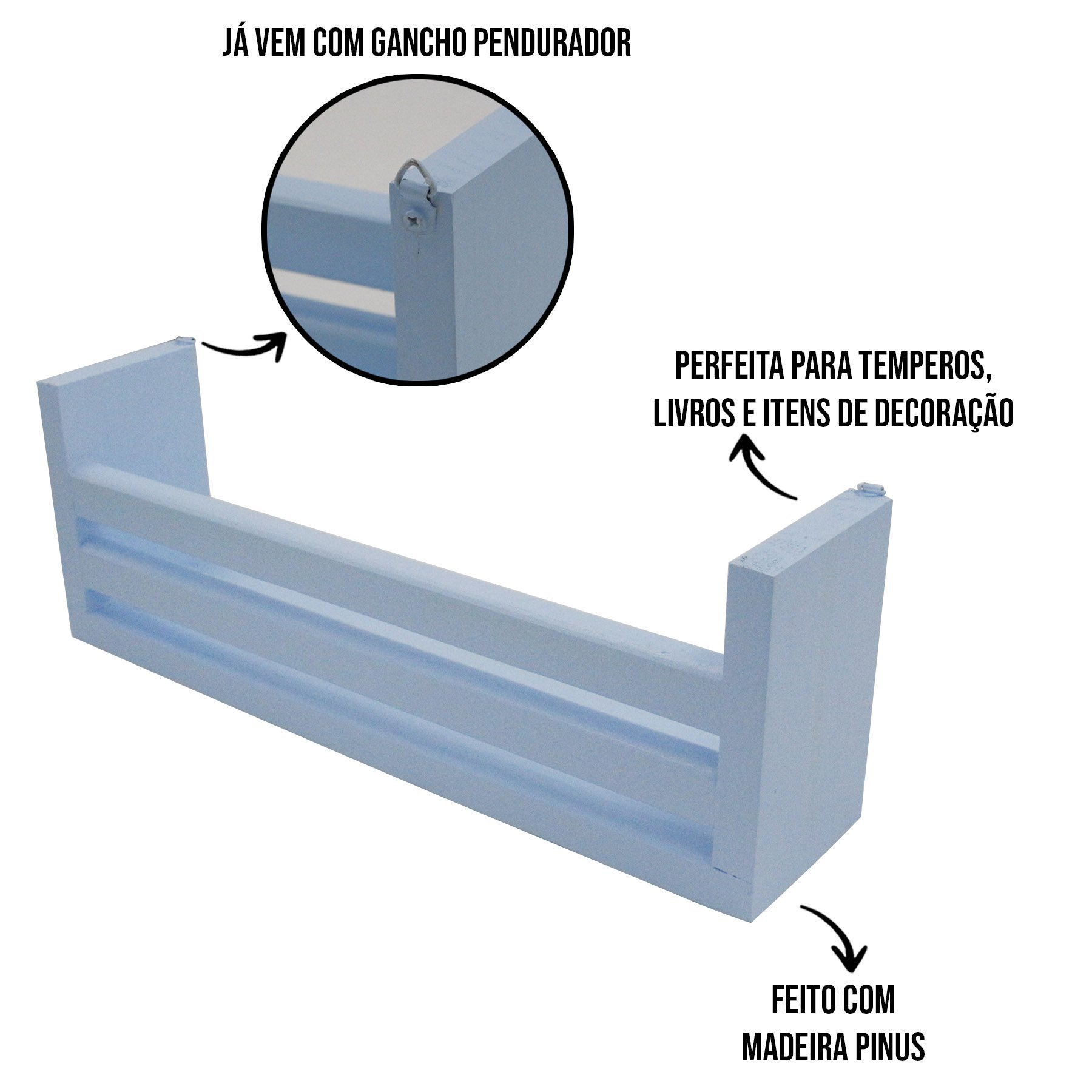 Porta Livros Pequena Prateleira Temperos Condimentos Cores Expositor Pinus Suspenso Madeira:azul - 3