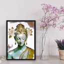 Ver imagem 2 de Quadro Buda Branco Com Dourado 24x18cm - com vidro:Madeira branca