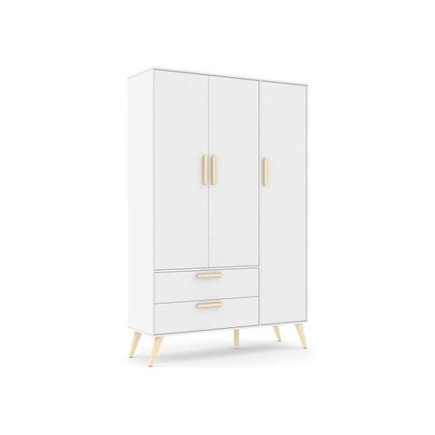 Guarda-Roupa de Bebê com 3 Portas Retrô Branco Soft Natural Matic
