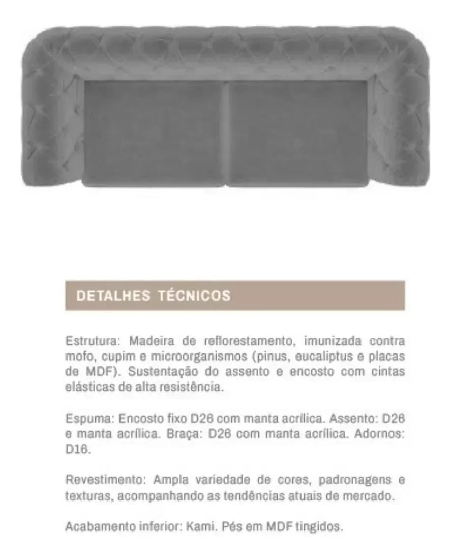 Sofá Helena Luxo Living 2,20 2 Lug em Corino Caramelo - 7