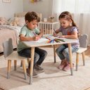 Ver imagem 2 de Mesa e 2 Cadeiras Infantil Urso Kit Livro Educativo em Madeira - Cinza