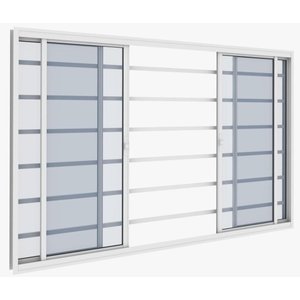 Janela Vitrô de Alumínio Classic 04 Folhas com Grade Horizontal Branca - 100(a) X 150(l) com Fecho S