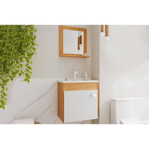Conjunto Banheiro Iris c/Cuba + Espelho Cinamomo/Branco MGM