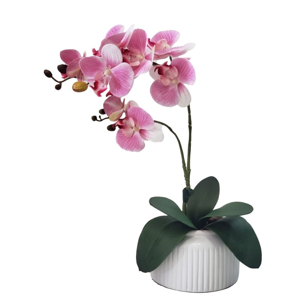 Arranjo de Orquídea de silicone flor artificial no vaso - Rosa - 1