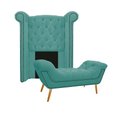 Ver imagem 1 de Kit Cabeceira Calçadeira Veneza 100cm Suede Azul Tiffany