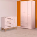 Ver imagem 1 de Conjunto Guarda Roupa e Cômoda Sapateira Slim Rosa