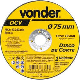 Disco de Corte 75 mm x 1,4 mm x 10 mm Vonder - 1