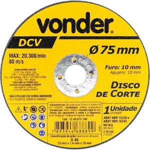 Disco de Corte 75 mm x 1,4 mm x 10 mm Vonder