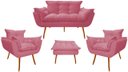 Ver imagem 1 de Kit Namoradeira + 2 Poltronas + 1 Puff Decorativo Opala Suede Rosa Pés Madeira Mz Decor