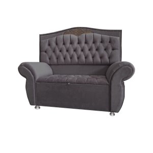 KIT Cabeceira + Recamier Baú Dunas Dubái Cinza veludo Linha Alta 1,95 casal Dalaqua-Decor