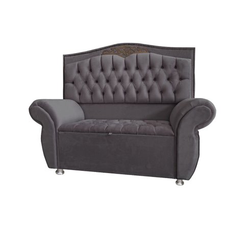 KIT Cabeceira + Recamier Baú Dunas Dubái Cinza veludo Linha Alta 1,95 casal Dalaqua-Decor