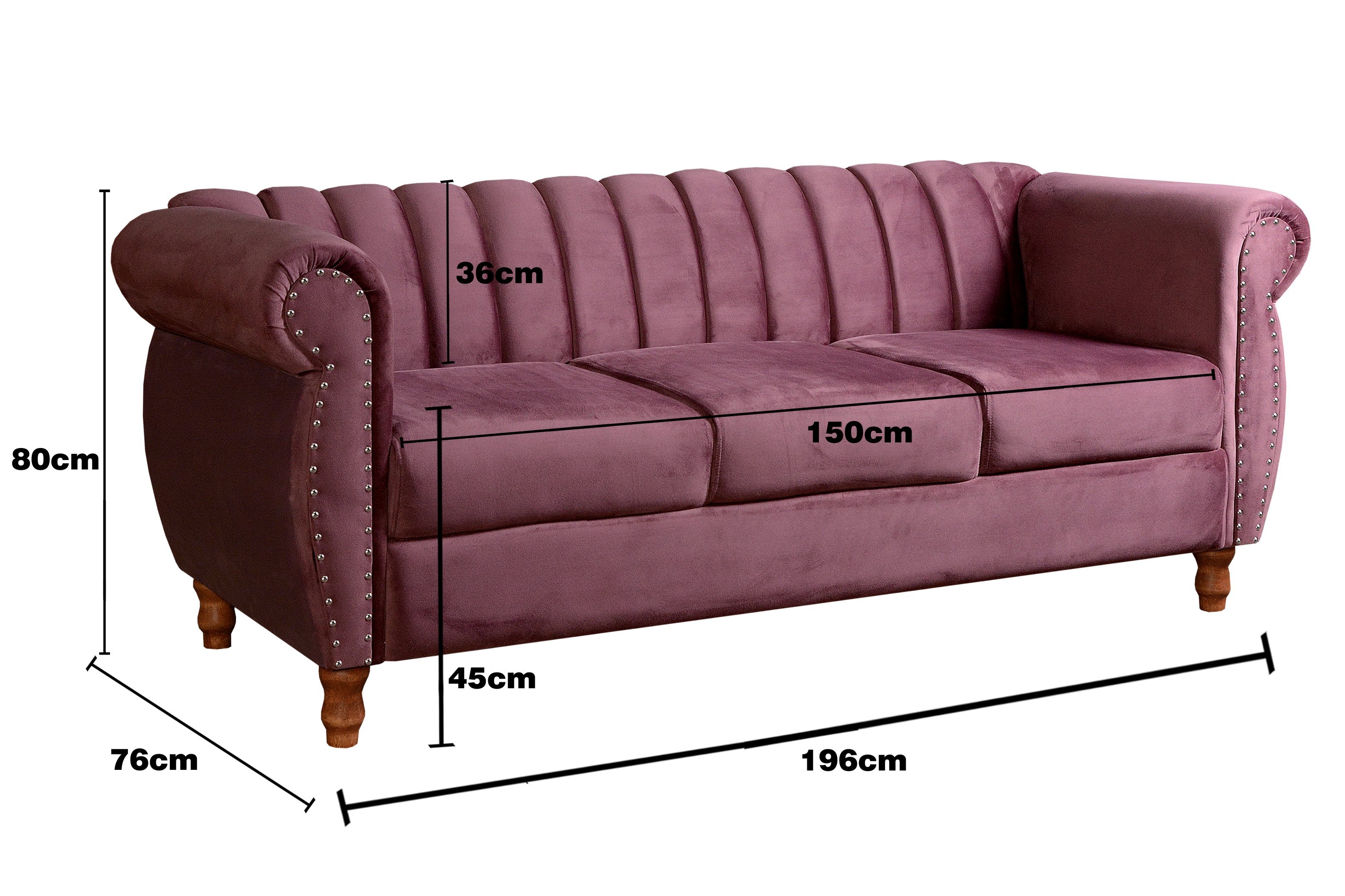 Sofá Chesterfield Realeza 3 Lugares Decoração Retrô - Veludo Roxo - 4