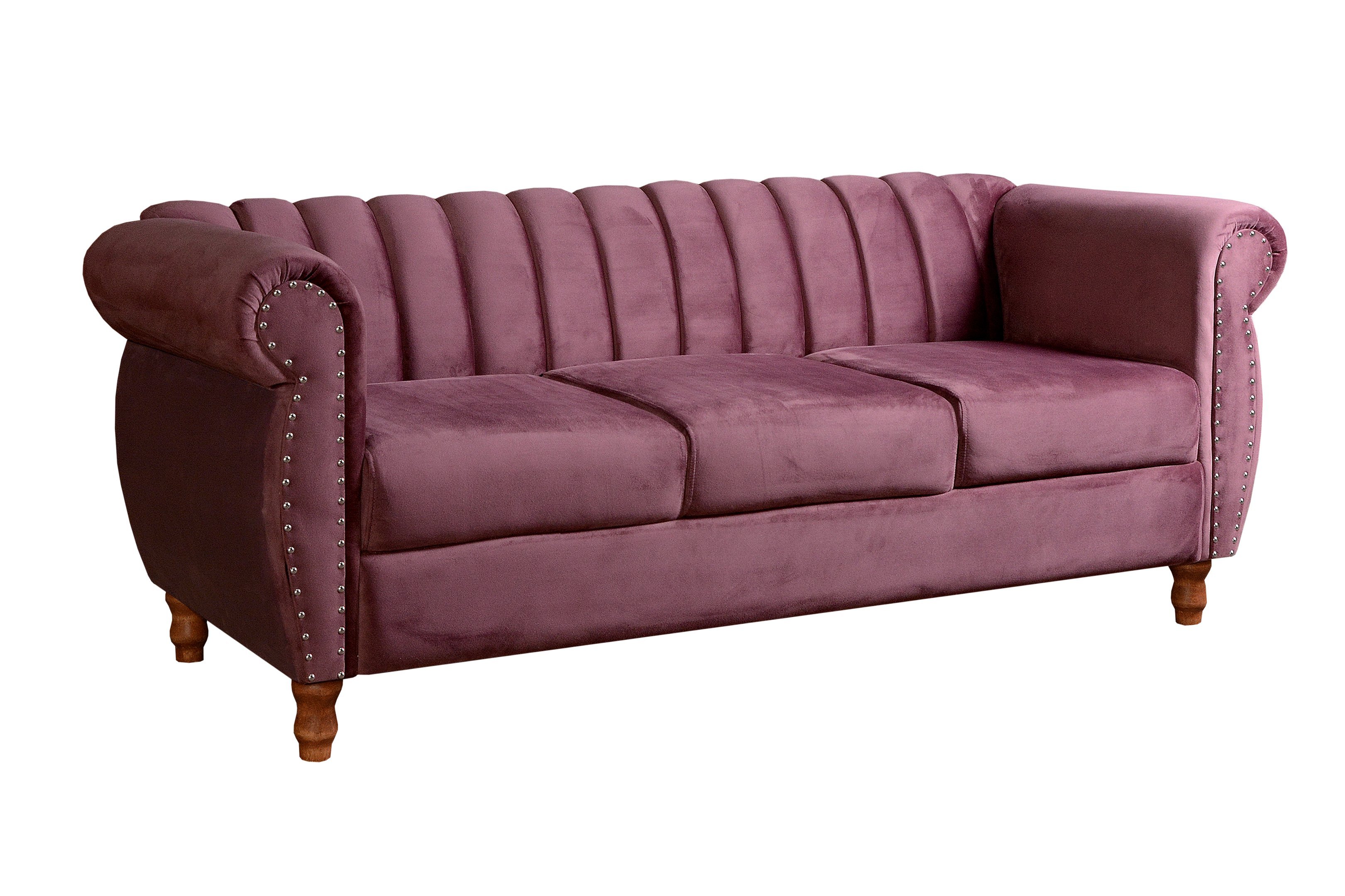 Sofá Chesterfield Realeza 3 Lugares Decoração Retrô - Veludo Roxo - 2