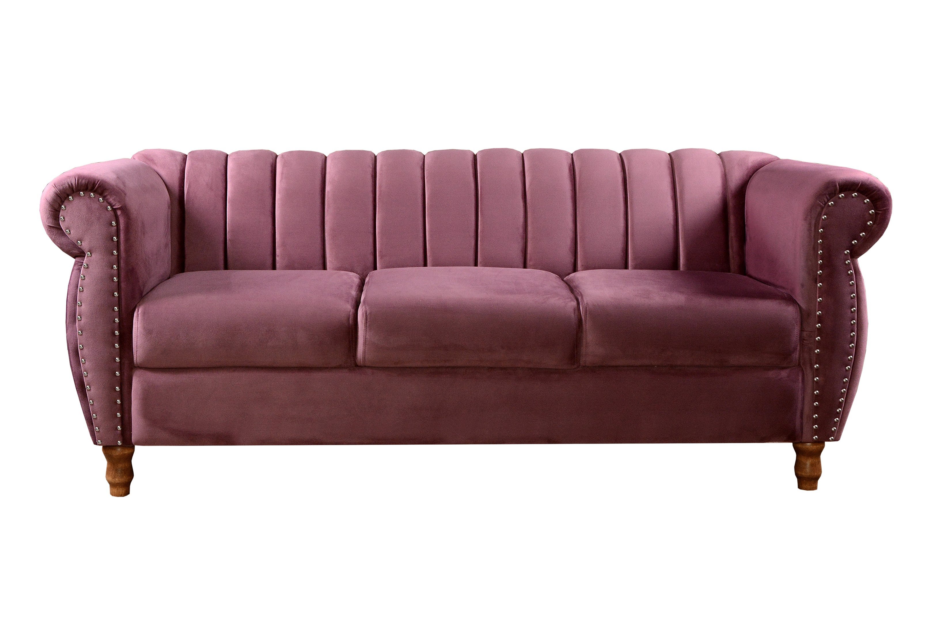 Sofá Chesterfield Realeza 3 Lugares Decoração Retrô - Veludo Roxo - 1