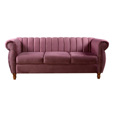 Sofá Chesterfield Realeza 3 Lugares Decoração Retrô - Veludo Roxo