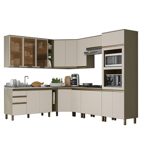 Cozinha Completa de Canto 11 Peças Connect Torre Quente e Aéreo Vidro Duna/Cristal - Móveis Henn