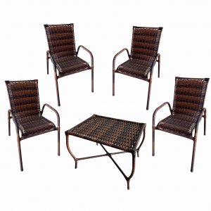 Kit 4 Cadeiras 1 Mesinha Area Externa Varanda Jardim Quintal Cor Amêndoa